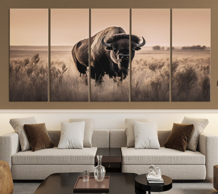 Bison Cow Canvas Wall Art Farmhouse Decor Buffalo Print Rustic Wall Decor Animals Painting Bison Wall Art