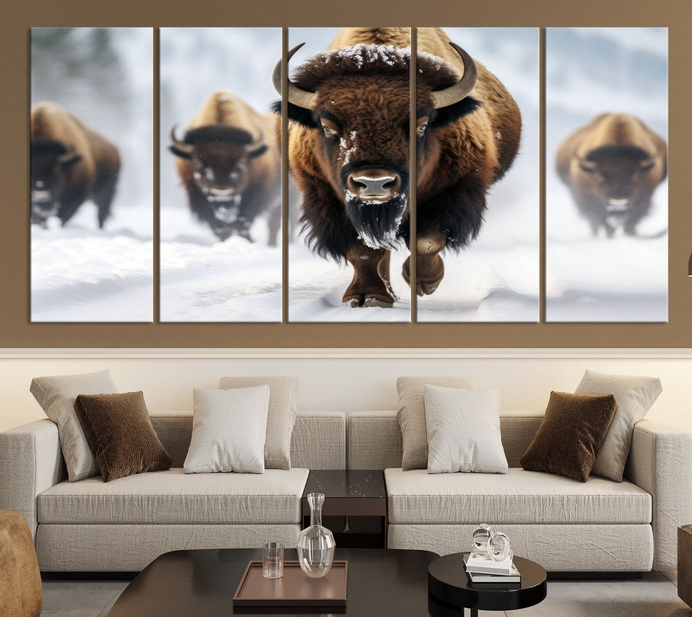 Bison Cow Canvas Wall Art Farmhouse Decor Buffalo Print Rustic Wall Decor Animals Painting Bison Wall Art