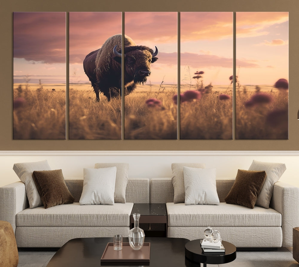 Bison Cow Canvas Wall Art Farmhouse Decor Buffalo Print Rustic Wall Decor Animals Painting Bison Wall Art