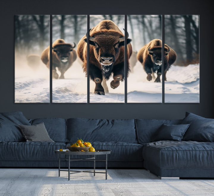 Bison Cow Canvas Wall Art Farmhouse Decor Buffalo Print Rustic Wall Decor Animals Painting Bison Wall Art