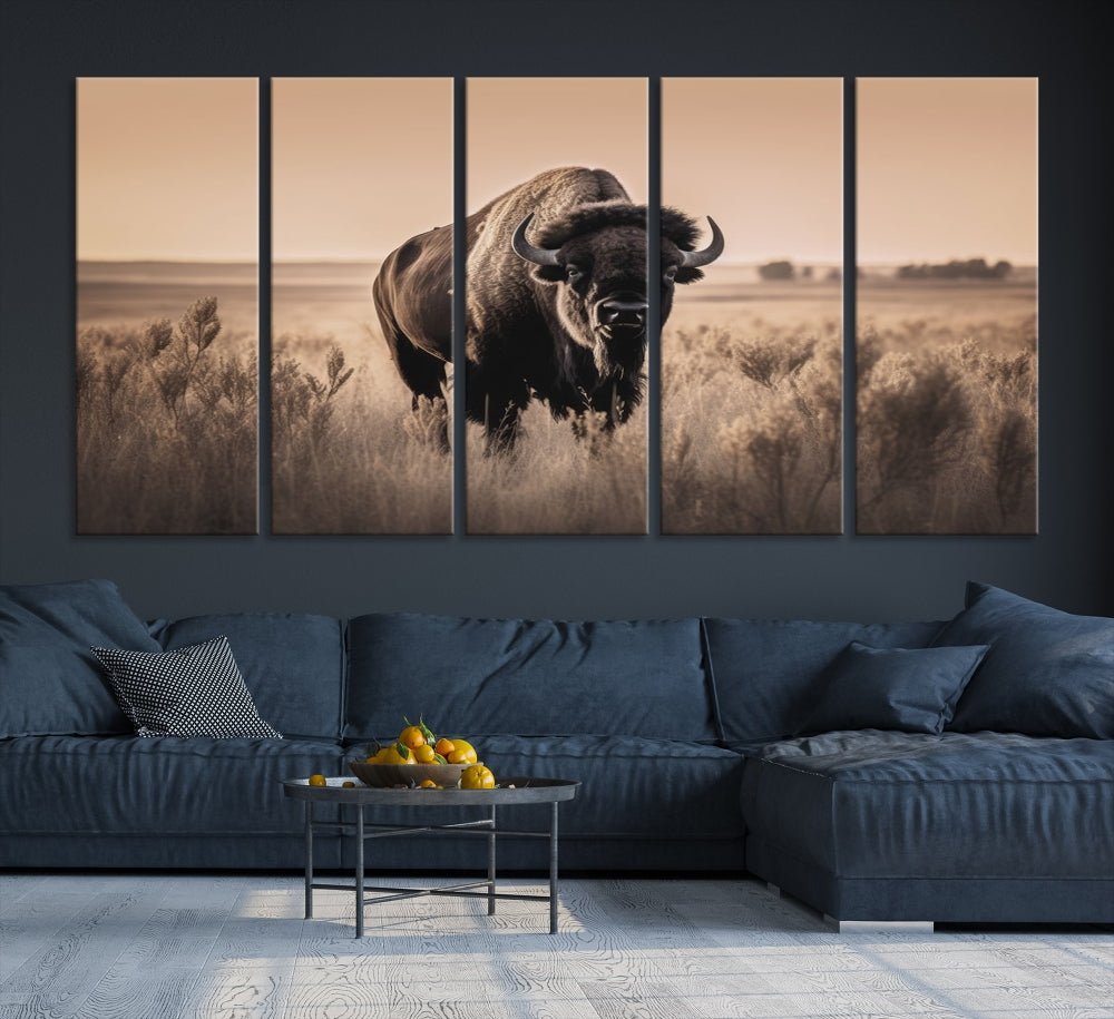 Bison Cow Canvas Wall Art Farmhouse Decor Buffalo Print Rustic Wall Decor Animals Painting Bison Wall Art