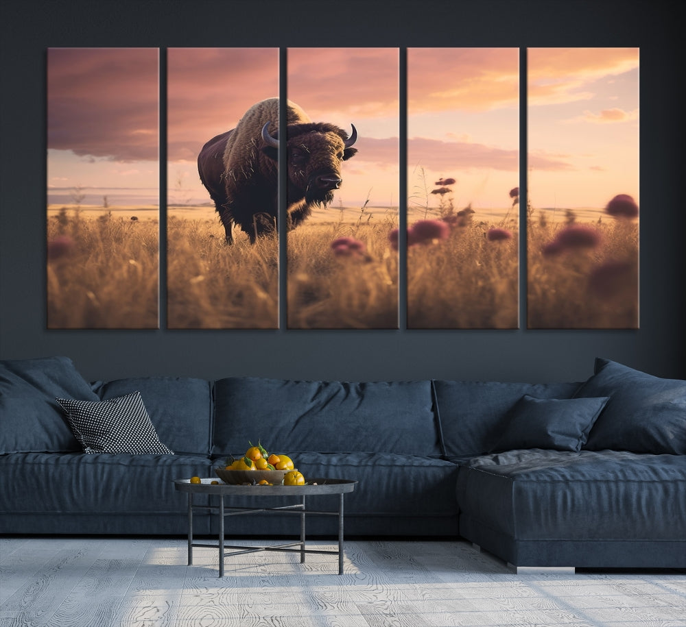 Bison Cow Canvas Wall Art Farmhouse Decor Buffalo Print Rustic Wall Decor Animals Painting Bison Wall Art