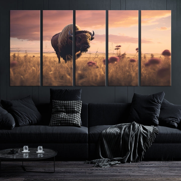 Bison Cow Canvas Wall Art Farmhouse Decor Buffalo Print Rustic Wall Decor Animals Painting Bison Wall Art