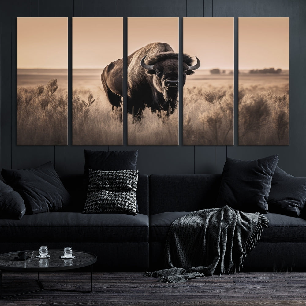 Bison Cow Canvas Wall Art Farmhouse Decor Buffalo Print Rustic Wall Decor Animals Painting Bison Wall Art