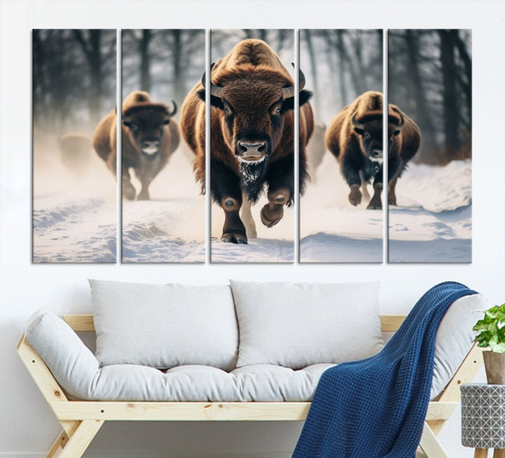 Bison Cow Canvas Wall Art Farmhouse Decor Buffalo Print Rustic Wall Decor Animals Painting Bison Wall Art