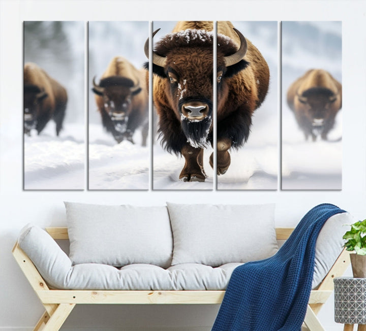 Bison Cow Canvas Wall Art Farmhouse Decor Buffalo Print Rustic Wall Decor Animals Painting Bison Wall Art