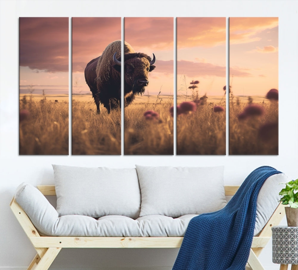 Bison Cow Canvas Wall Art Farmhouse Decor Buffalo Print Rustic Wall Decor Animals Painting Bison Wall Art