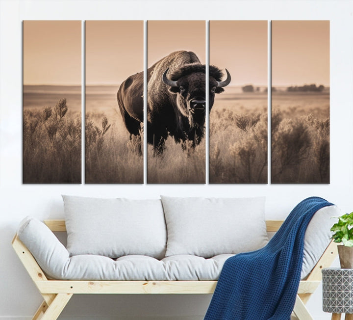 Bison Cow Canvas Wall Art Farmhouse Decor Buffalo Print Rustic Wall Decor Animals Painting Bison Wall Art