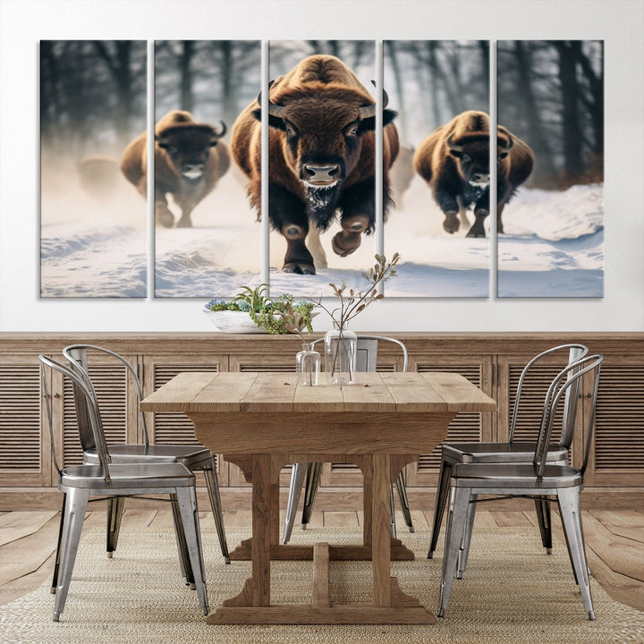 Bison Cow Canvas Wall Art Farmhouse Decor Buffalo Print Rustic Wall Decor Animals Painting Bison Wall Art