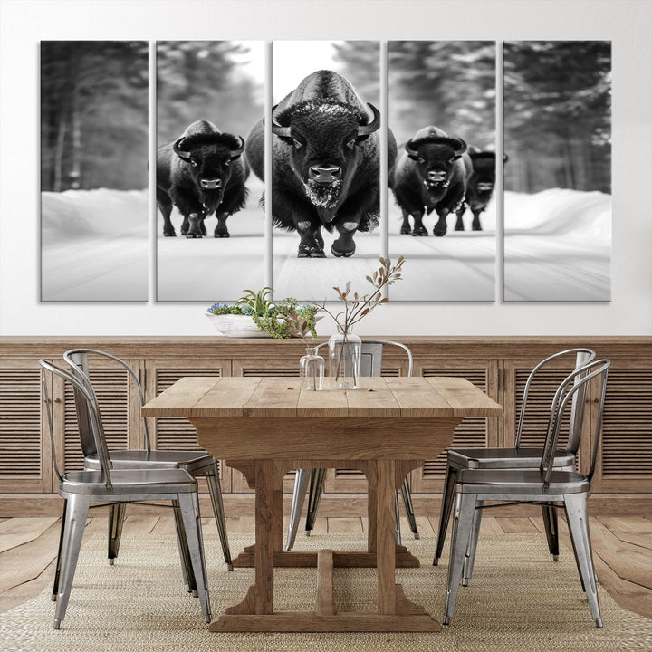 Bison Cow Canvas Wall Art Farmhouse Decor Buffalo Print Rustic Wall Decor Animals Painting Bison Wall Art