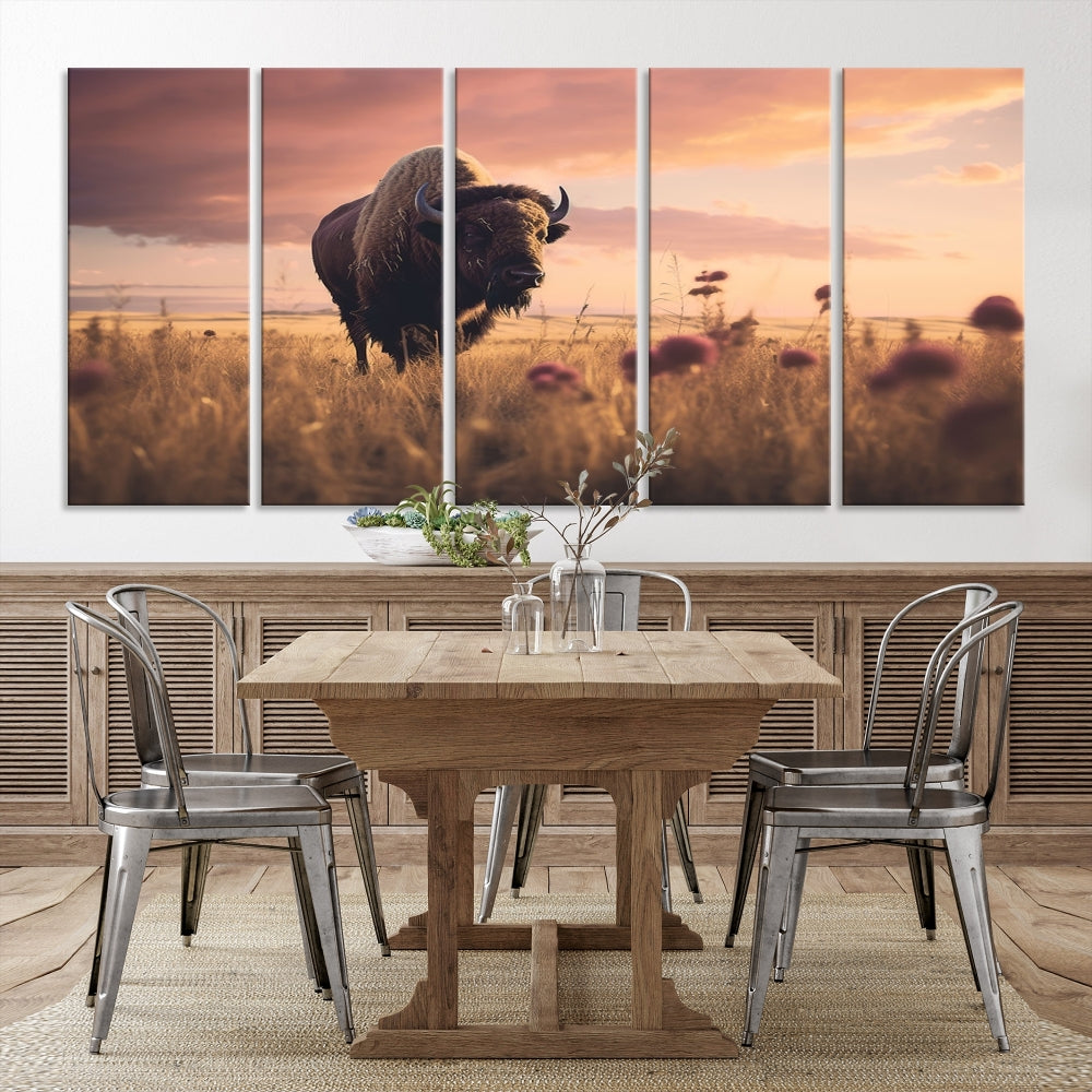 Bison Cow Canvas Wall Art Farmhouse Decor Buffalo Print Rustic Wall Decor Animals Painting Bison Wall Art