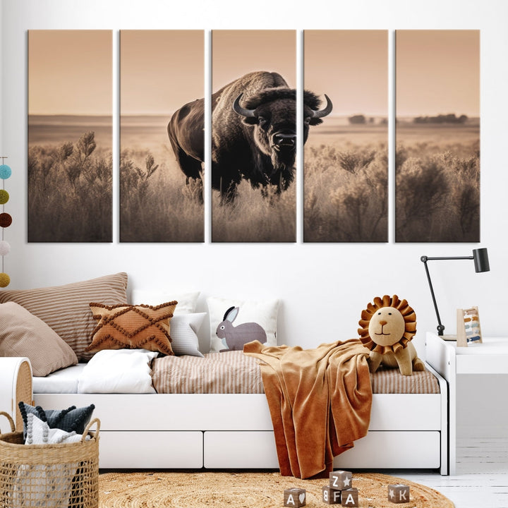 Bison Cow Canvas Wall Art Farmhouse Decor Buffalo Print Rustic Wall Decor Animals Painting Bison Wall Art