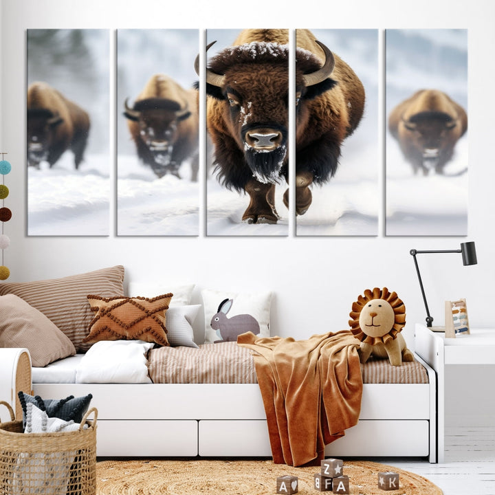 Bison Cow Canvas Wall Art Farmhouse Decor Buffalo Print Rustic Wall Decor Animals Painting Bison Wall Art