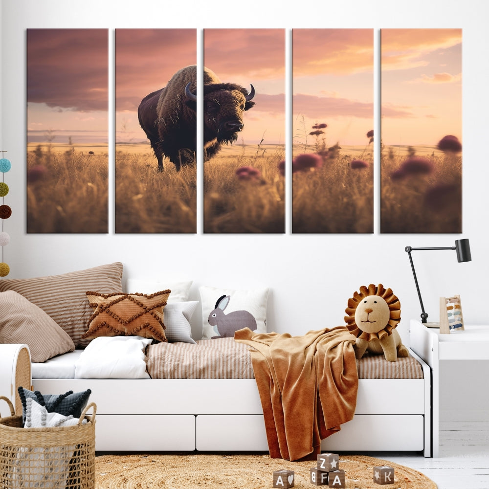 Bison Cow Canvas Wall Art Farmhouse Decor Buffalo Print Rustic Wall Decor Animals Painting Bison Wall Art