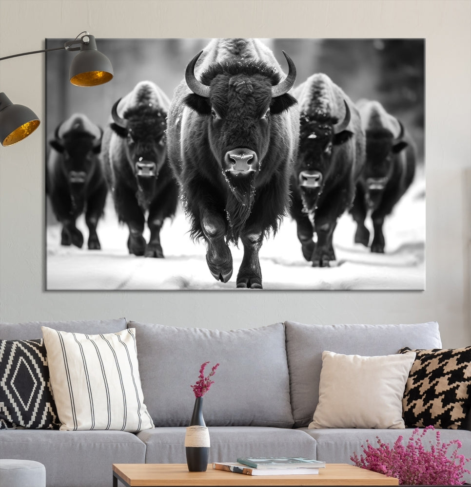 Bison Cow Canvas Wall Art Farmhouse Decor Buffalo Print Rustic Wall Decor Animals Painting Bison Wall Art