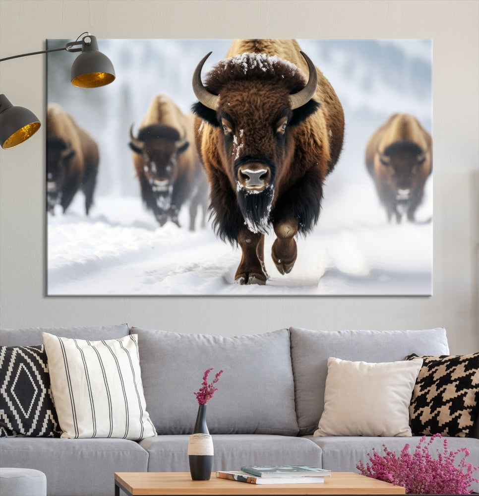 Bison Cow Canvas Wall Art Farmhouse Decor Buffalo Print Rustic Wall Decor Animals Painting Bison Wall Art