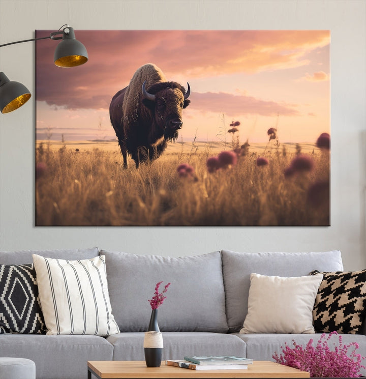 Bison Cow Canvas Wall Art Farmhouse Decor Buffalo Print Rustic Wall Decor Animals Painting Bison Wall Art