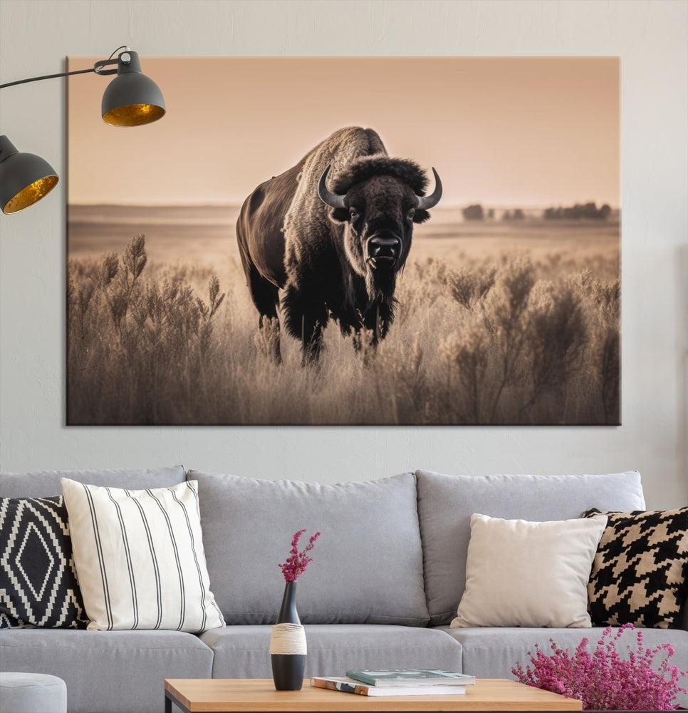 Bison Cow Canvas Wall Art Farmhouse Decor Buffalo Print Rustic Wall Decor Animals Painting Bison Wall Art