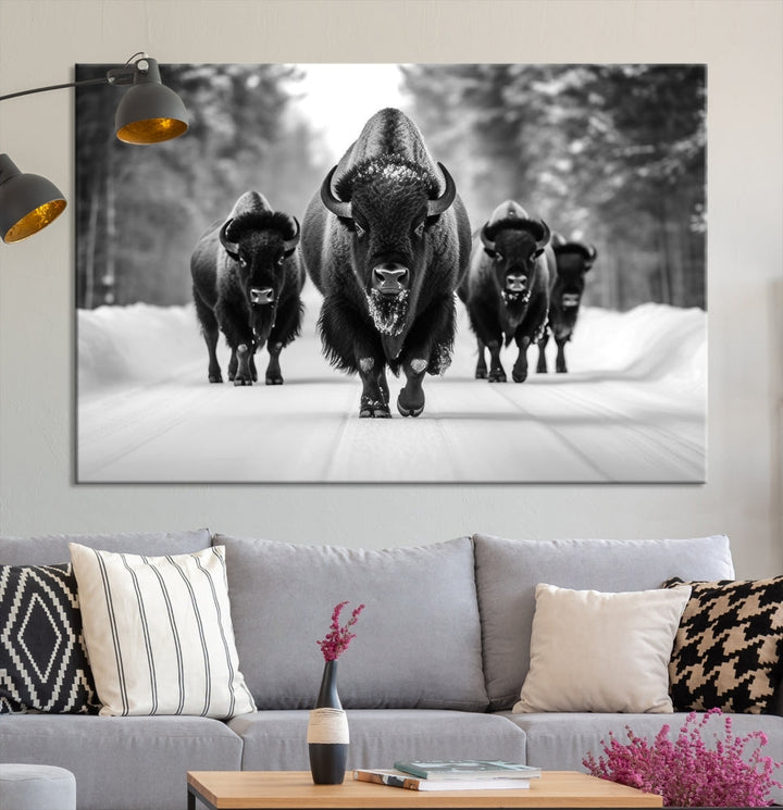 Bison Cow Canvas Wall Art Farmhouse Decor Buffalo Print Rustic Wall Decor Animals Painting Bison Wall Art