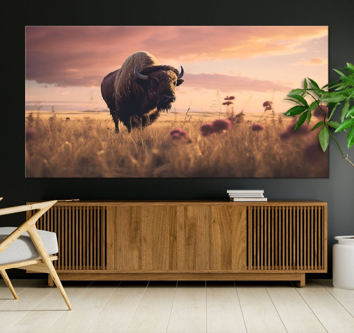 Bison Cow Canvas Wall Art Farmhouse Decor Buffalo Print Rustic Wall Decor Animals Painting Bison Wall Art