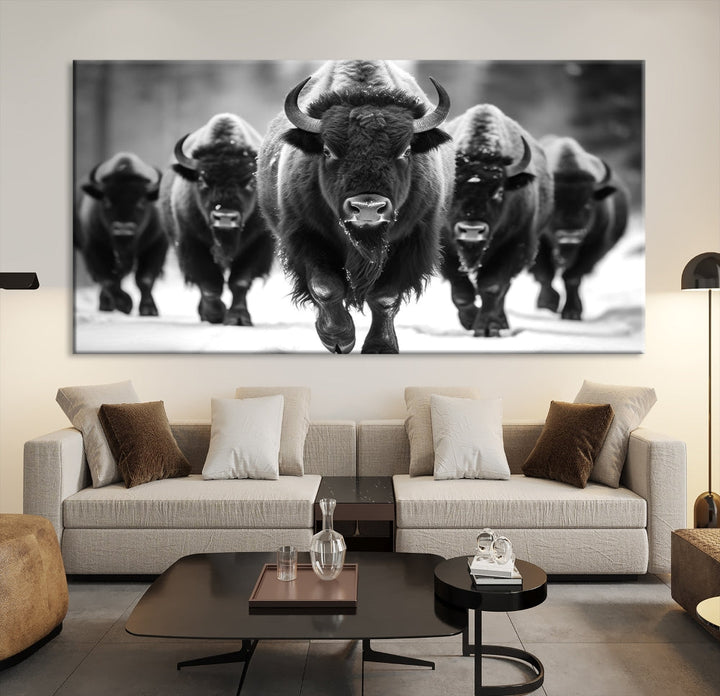 Bison Cow Canvas Wall Art Farmhouse Decor Buffalo Print Rustic Wall Decor Animals Painting Bison Wall Art