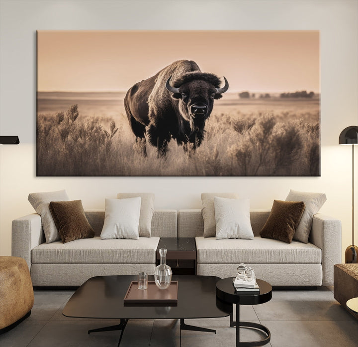 Bison Cow Canvas Wall Art Farmhouse Decor Buffalo Print Rustic Wall Decor Animals Painting Bison Wall Art