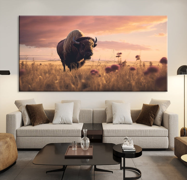 Bison Cow Canvas Wall Art Farmhouse Decor Buffalo Print Rustic Wall Decor Animals Painting Bison Wall Art