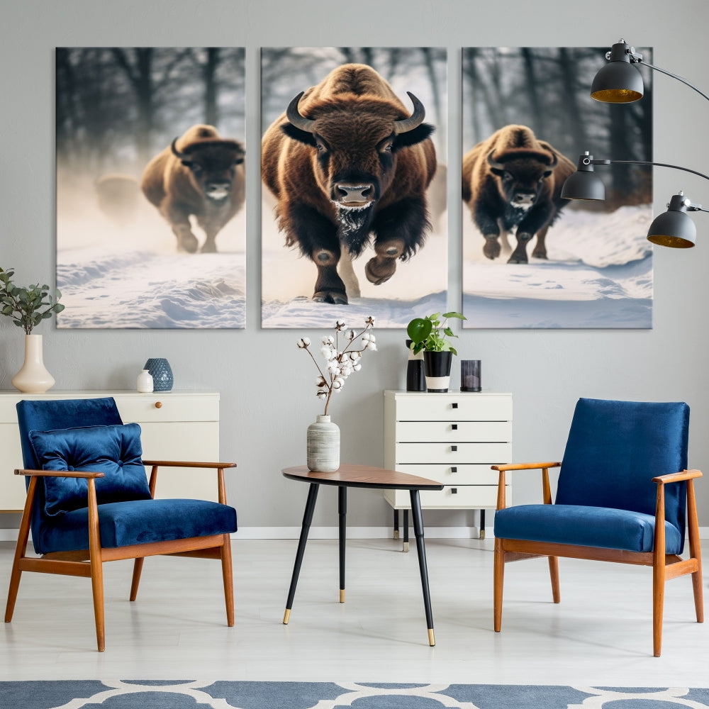 Bison Cow Canvas Wall Art Farmhouse Decor Buffalo Print Rustic Wall Decor Animals Painting Bison Wall Art