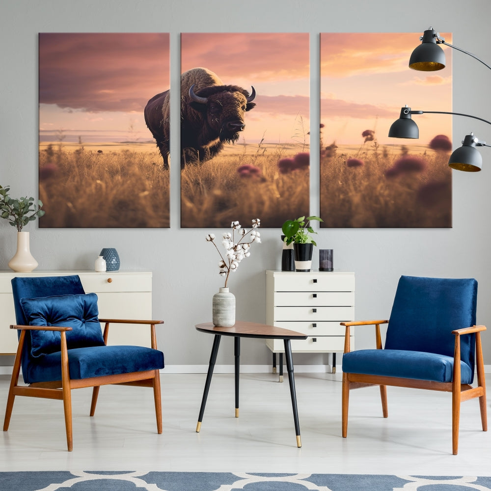 Bison Cow Canvas Wall Art Farmhouse Decor Buffalo Print Rustic Wall Decor Animals Painting Bison Wall Art