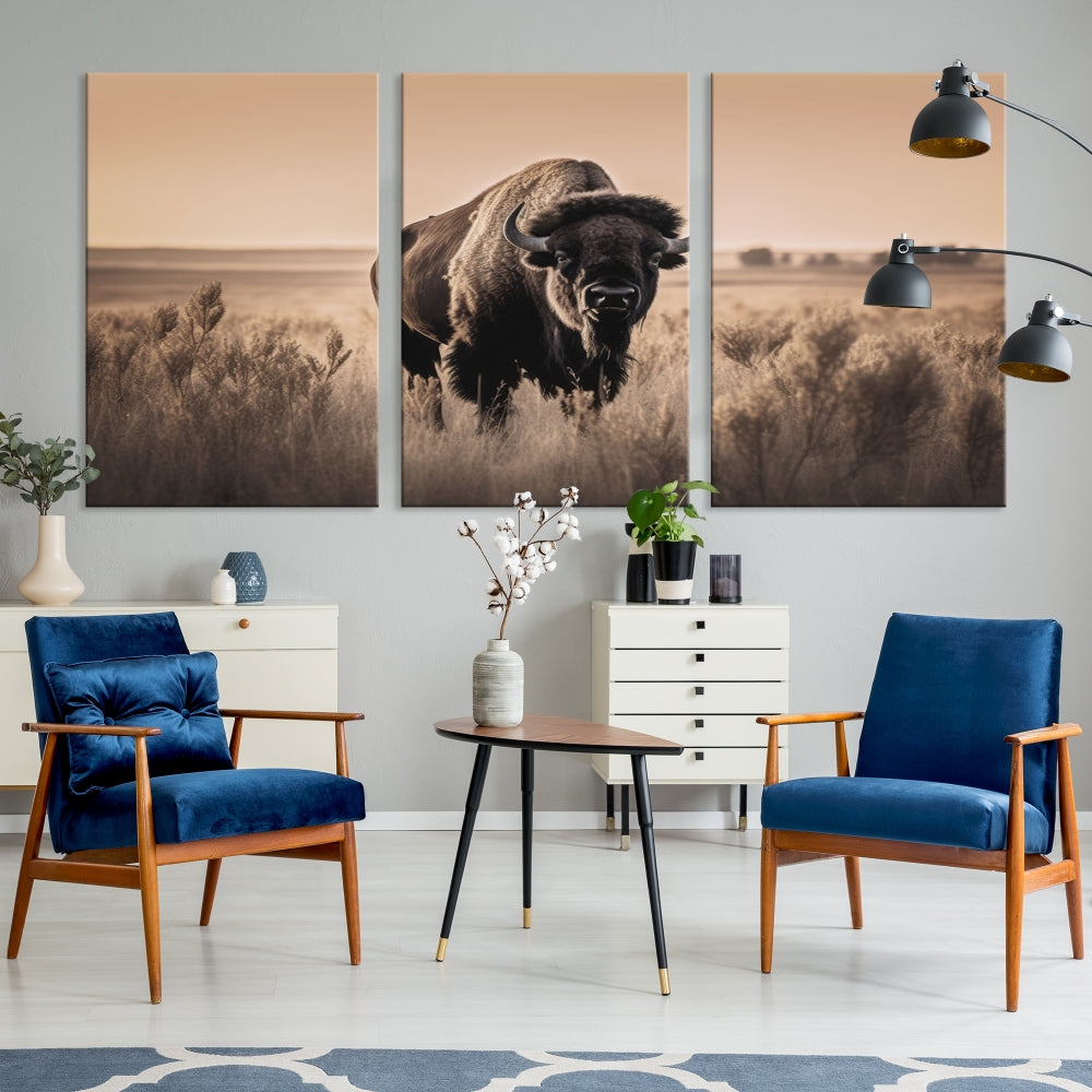 Bison Cow Canvas Wall Art Farmhouse Decor Buffalo Print Rustic Wall Decor Animals Painting Bison Wall Art