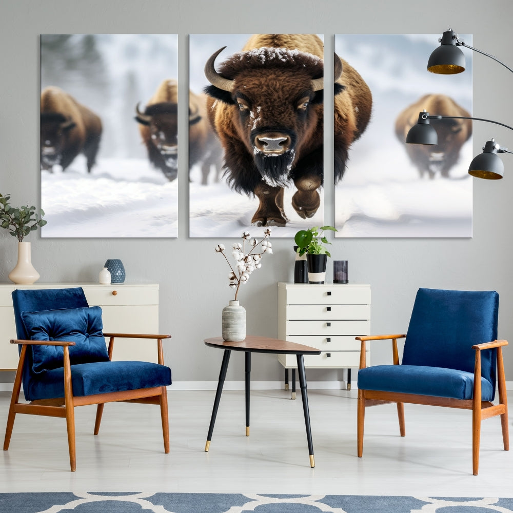 Bison Cow Canvas Wall Art Farmhouse Decor Buffalo Print Rustic Wall Decor Animals Painting Bison Wall Art