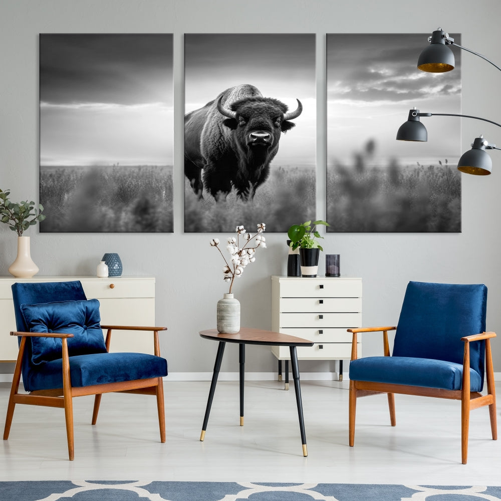 Bison Cow Canvas Wall Art Farmhouse Decor Buffalo Print Rustic Wall Decor Animals Painting Bison Wall Art