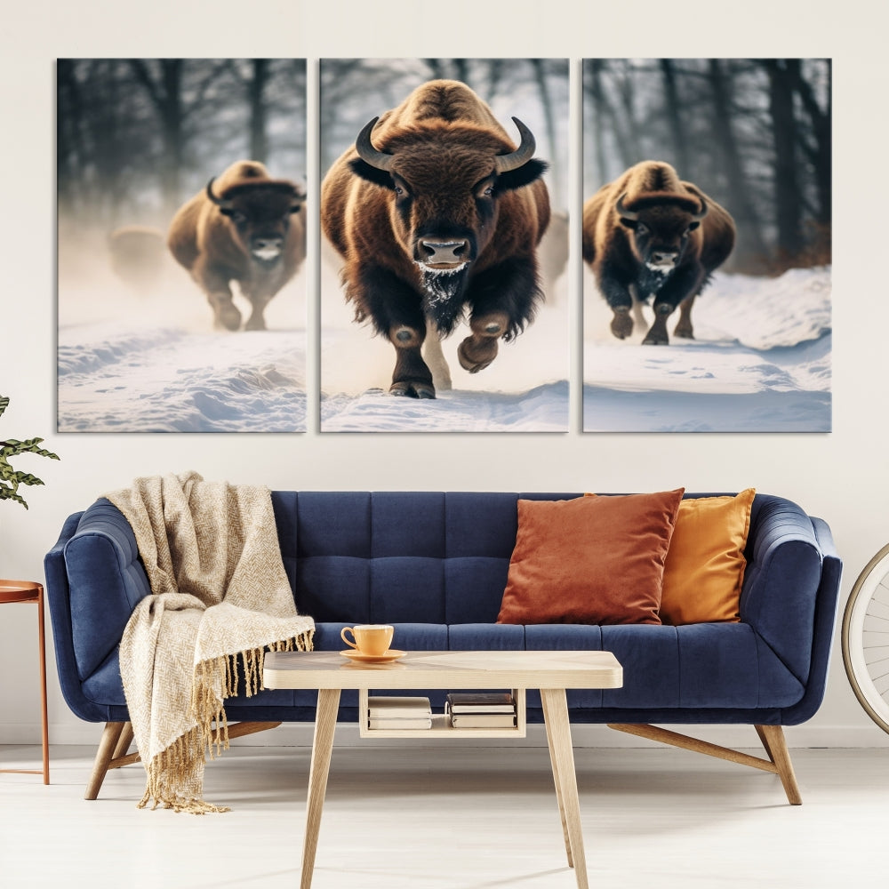 Bison Cow Canvas Wall Art Farmhouse Decor Buffalo Print Rustic Wall Decor Animals Painting Bison Wall Art