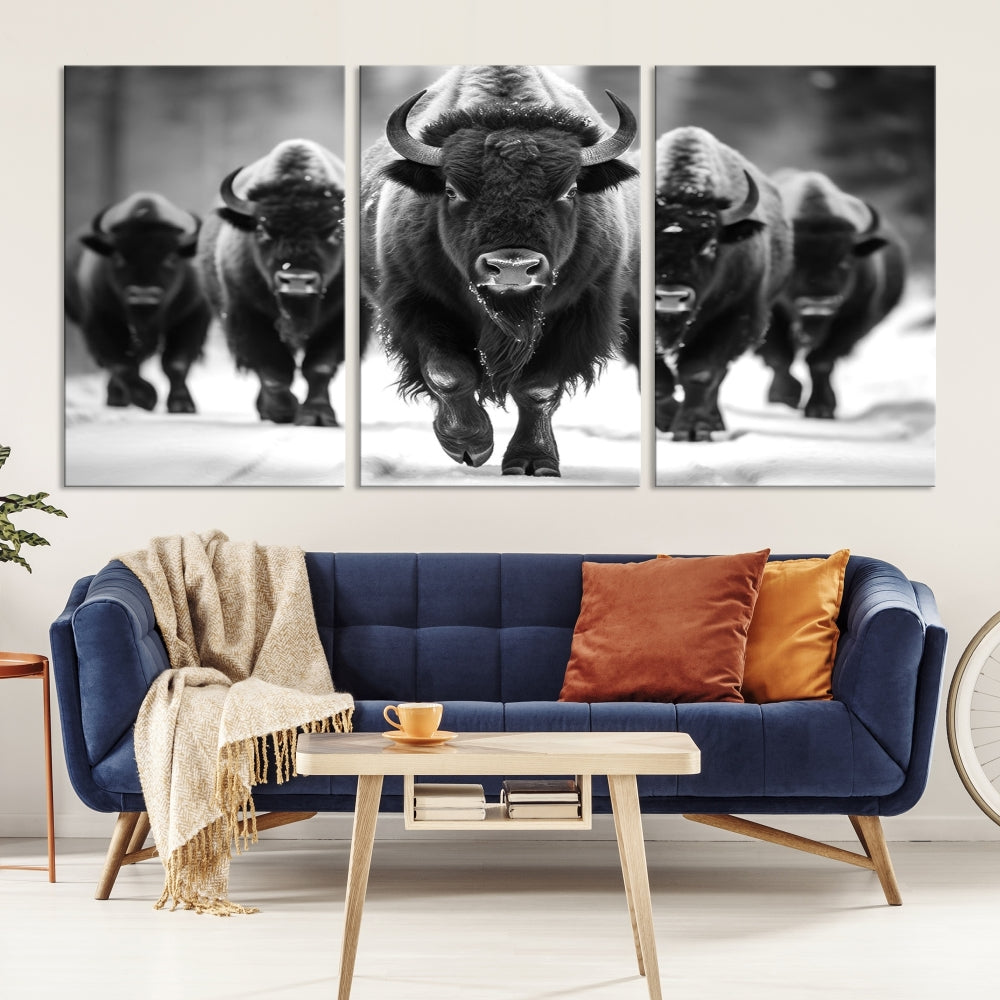 Bison Cow Canvas Wall Art Farmhouse Decor Buffalo Print Rustic Wall Decor Animals Painting Bison Wall Art