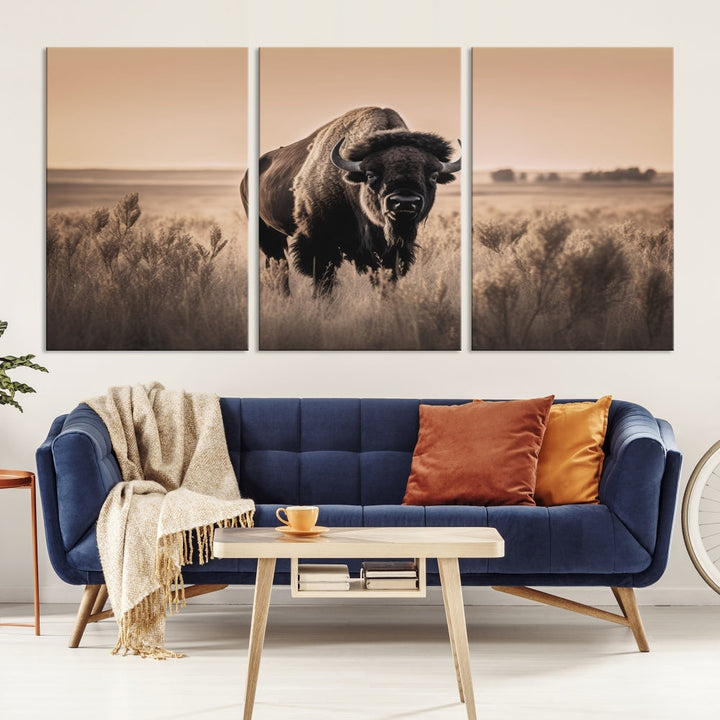 Bison Cow Canvas Wall Art Farmhouse Decor Buffalo Print Rustic Wall Decor Animals Painting Bison Wall Art