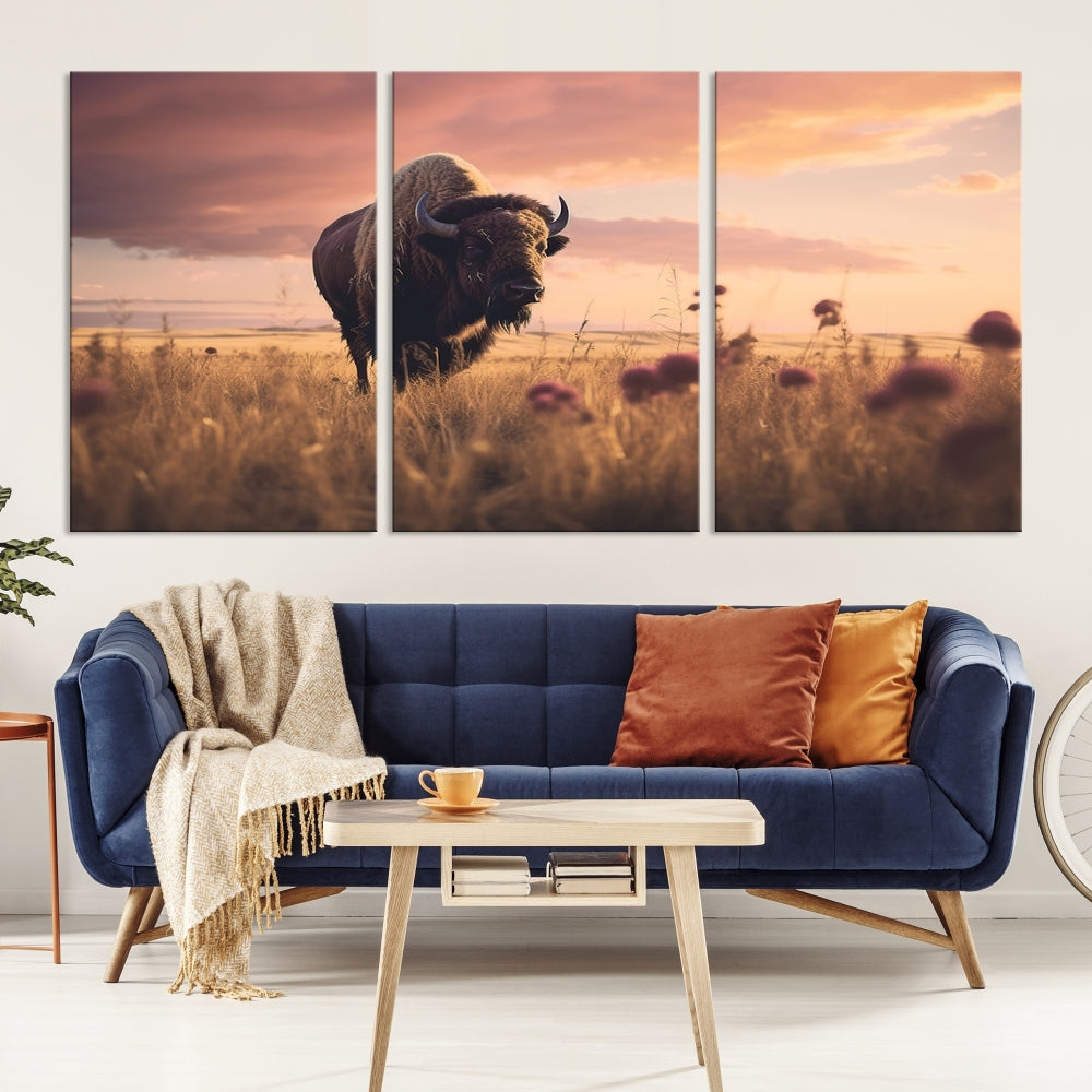 Bison Cow Canvas Wall Art Farmhouse Decor Buffalo Print Rustic Wall Decor Animals Painting Bison Wall Art