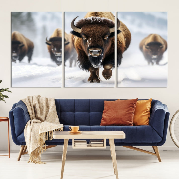 Bison Cow Canvas Wall Art Farmhouse Decor Buffalo Print Rustic Wall Decor Animals Painting Bison Wall Art