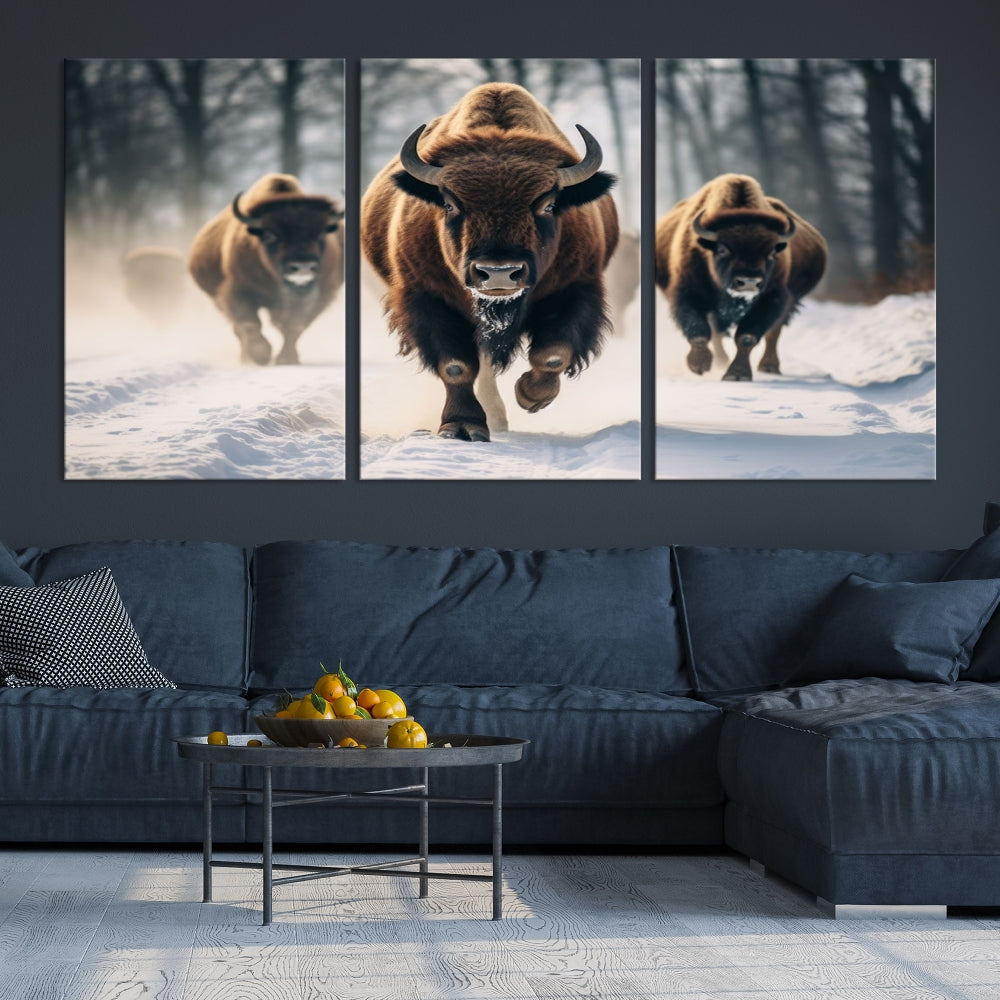 Bison Cow Canvas Wall Art Farmhouse Decor Buffalo Print Rustic Wall Decor Animals Painting Bison Wall Art