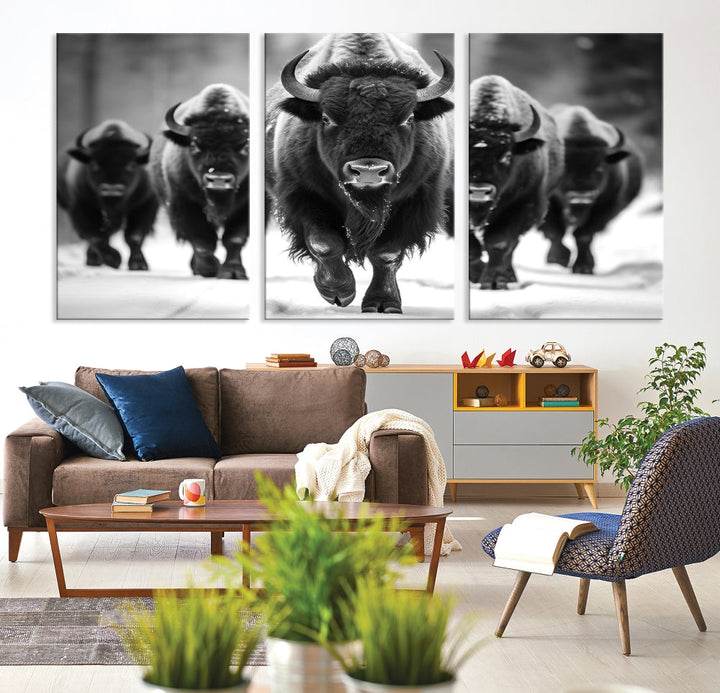 Bison Cow Canvas Wall Art Farmhouse Decor Buffalo Print Rustic Wall Decor Animals Painting Bison Wall Art