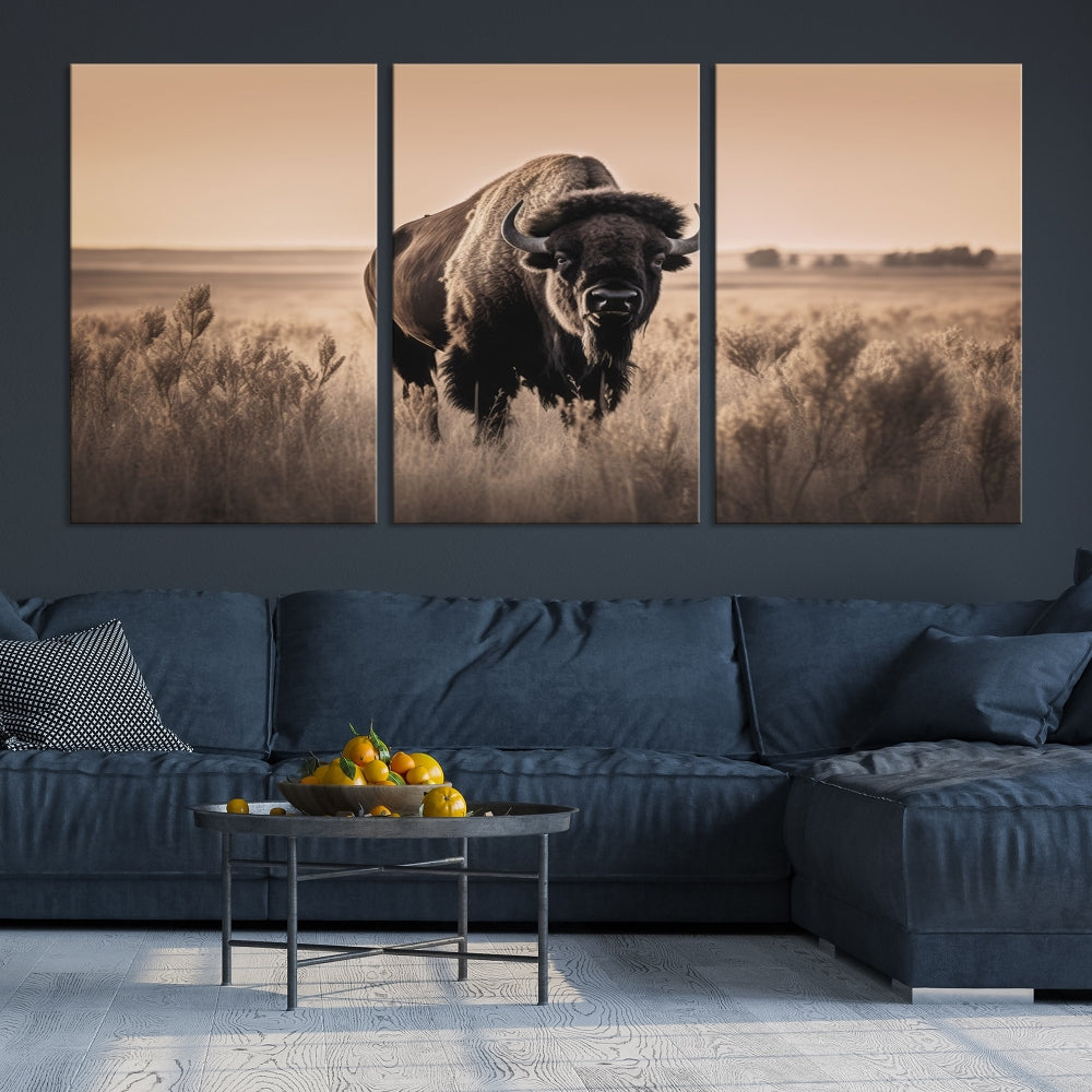 Bison Cow Canvas Wall Art Farmhouse Decor Buffalo Print Rustic Wall Decor Animals Painting Bison Wall Art