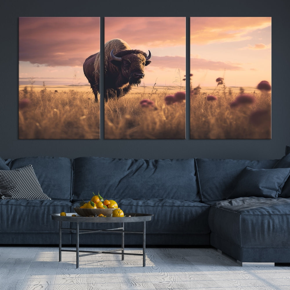 Bison Cow Canvas Wall Art Farmhouse Decor Buffalo Print Rustic Wall Decor Animals Painting Bison Wall Art