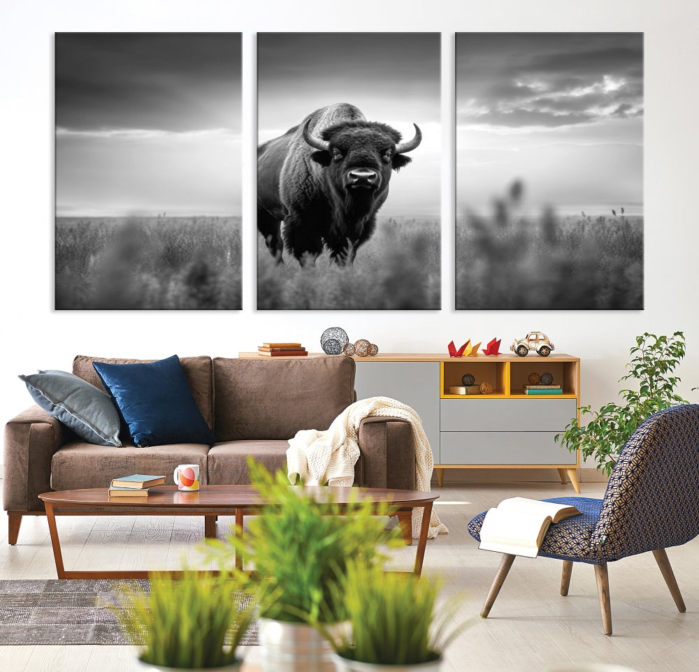 Bison Cow Canvas Wall Art Farmhouse Decor Buffalo Print Rustic Wall Decor Animals Painting Bison Wall Art