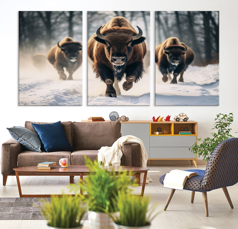 Bison Cow Canvas Wall Art Farmhouse Decor Buffalo Print Rustic Wall Decor Animals Painting Bison Wall Art