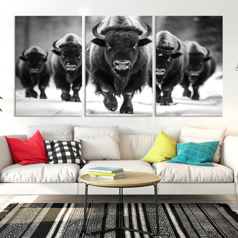 Bison Cow Canvas Wall Art Farmhouse Decor Buffalo Print Rustic Wall Decor Animals Painting Bison Wall Art