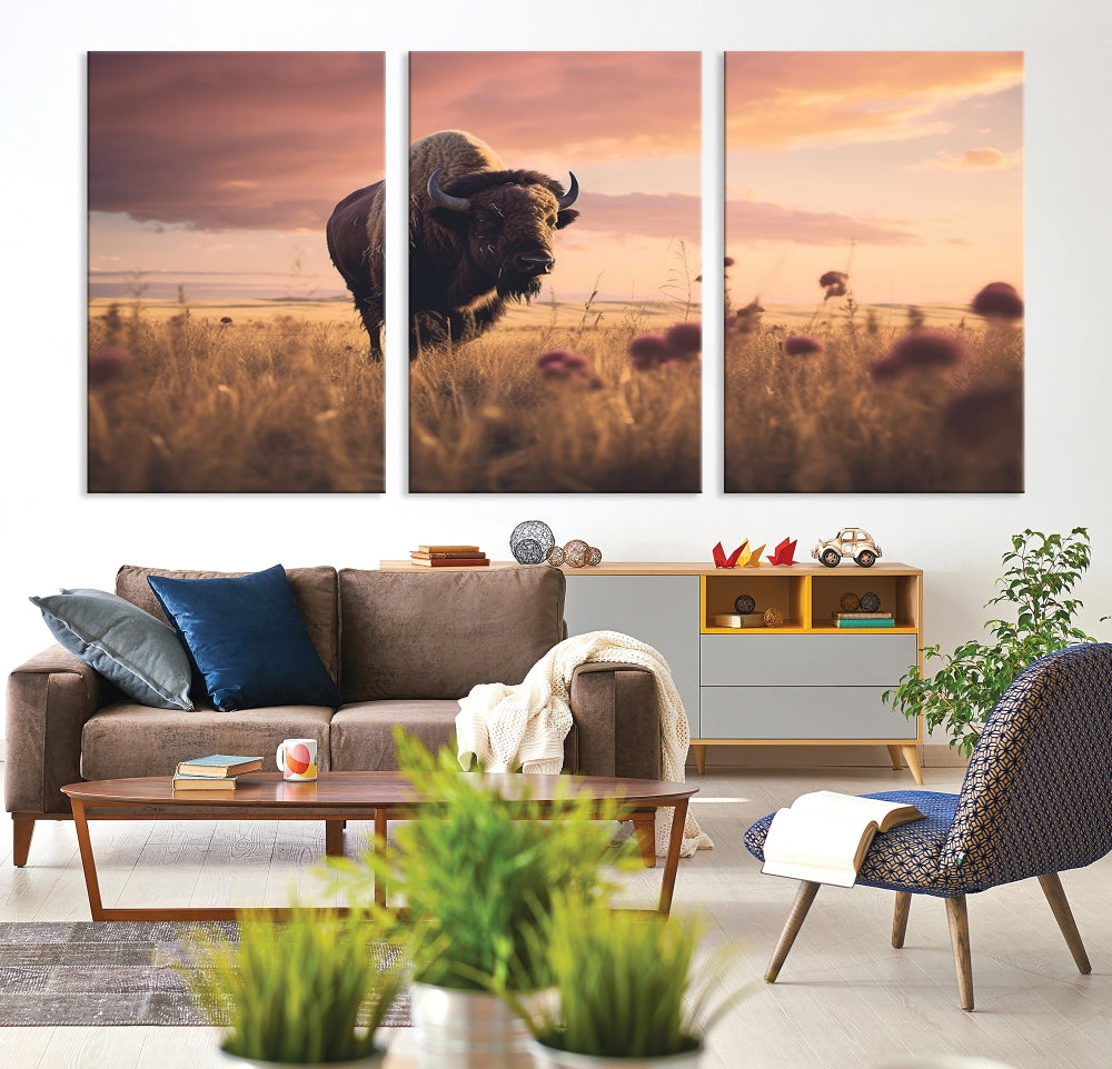 Bison Cow Canvas Wall Art Farmhouse Decor Buffalo Print Rustic Wall Decor Animals Painting Bison Wall Art