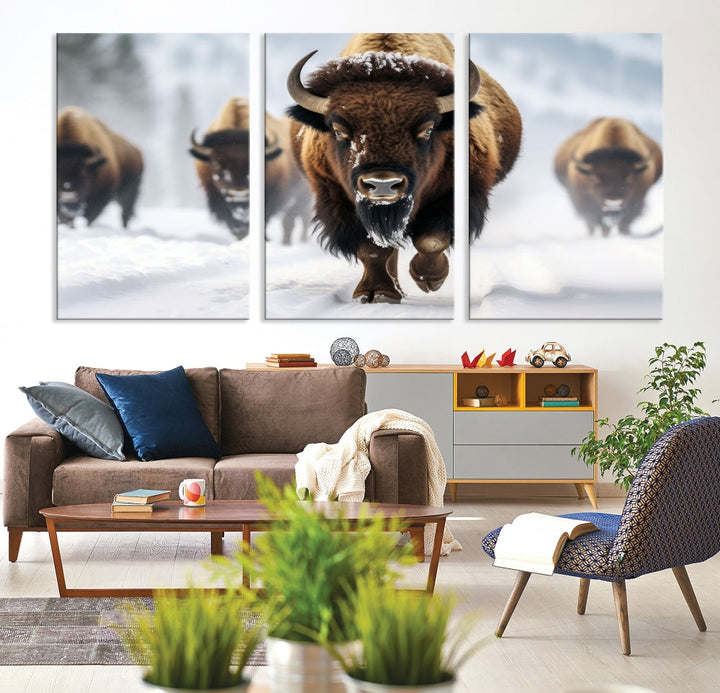 Bison Cow Canvas Wall Art Farmhouse Decor Buffalo Print Rustic Wall Decor Animals Painting Bison Wall Art