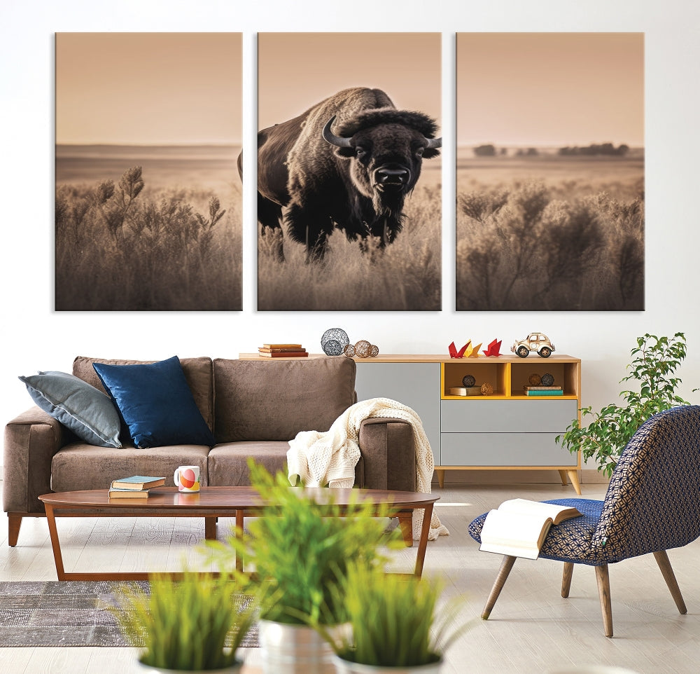 Bison Cow Canvas Wall Art Farmhouse Decor Buffalo Print Rustic Wall Decor Animals Painting Bison Wall Art