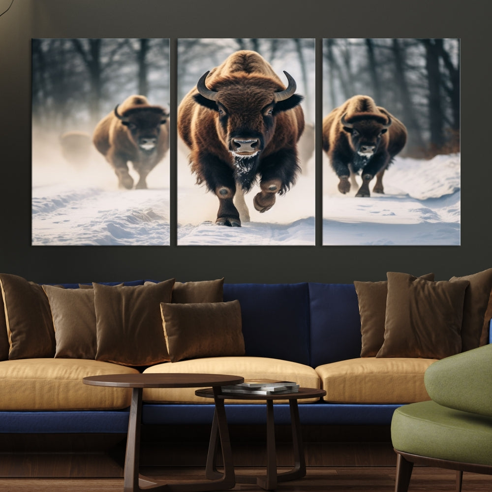 Bison Cow Canvas Wall Art Farmhouse Decor Buffalo Print Rustic Wall Decor Animals Painting Bison Wall Art