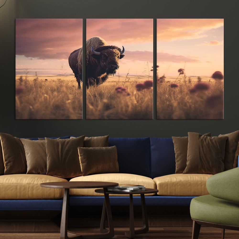 Bison Cow Canvas Wall Art Farmhouse Decor Buffalo Print Rustic Wall Decor Animals Painting Bison Wall Art