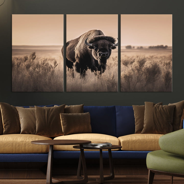 Bison Cow Canvas Wall Art Farmhouse Decor Buffalo Print Rustic Wall Decor Animals Painting Bison Wall Art